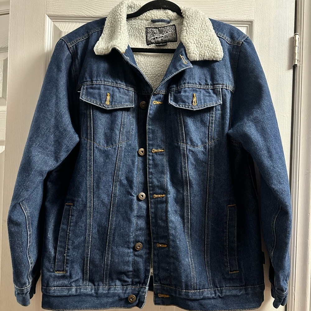 Brooklyn Cloth Sherpa Lined Denim Trucker Jean Jacket Men's Large